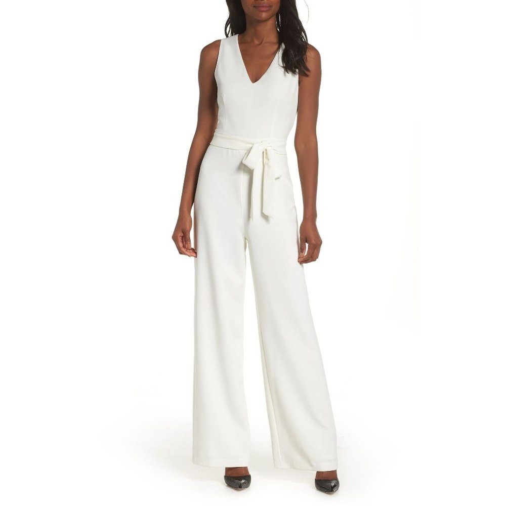 VINCE CAMUTO Wide Leg Jumpsuit Romper Sleeveless Tie Ivory 8 NEW $98